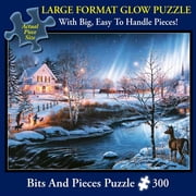 Bits & Pieces 300 Pc Glow in Dark  All is Bright  Holiday Landscape Puzzle, 18 24in