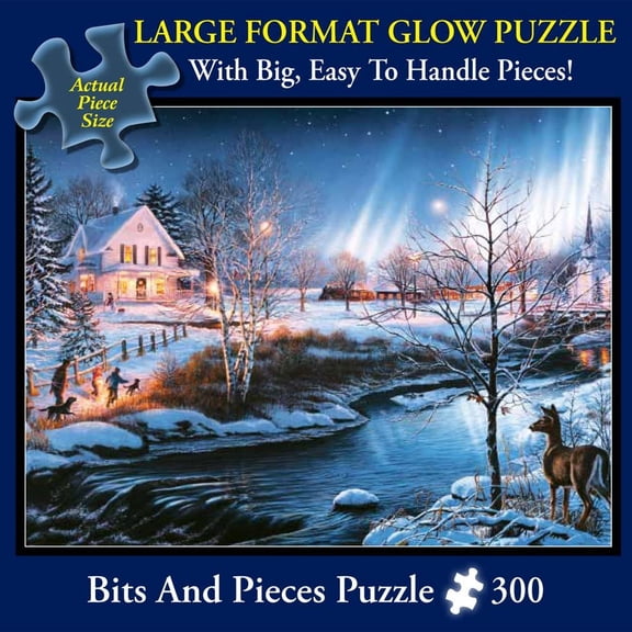 Bits & Pieces 300‑Pc Glow‑in‑Dark ‘All is Bright’ Holiday Landscape Puzzle, 18×24in