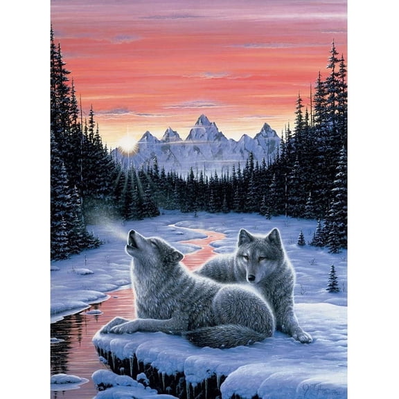 Winter's Dawn 300-Piece Glow-in-the-Dark Puzzle – Snowy Wolf by Jeff Tift