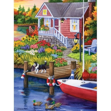 Bits and Pieces 300 Piece Jigsaw Puzzle Lakeside Retreat Lake Cabin by Nancy Wernersbach 18" x 24"
