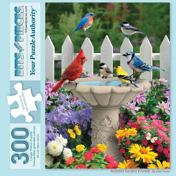 Bits and Pieces Jigsaw Puzzle Summer Garden Friends Bird Flower 300 Piece 18" x 24"