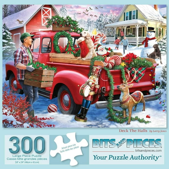 Bits and Pieces - 300 Piece Jigsaw Puzzle for Adults 18" X 24" - Deck The Halls - 300 pc Christmas Truck Winter Holiday Decorations