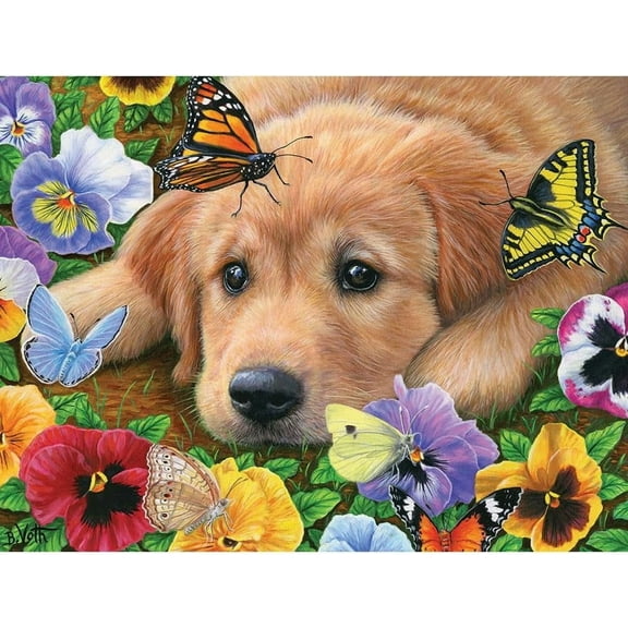 Bits and Pieces 300 Piece Jigsaw Puzzle for Adults “Butterflies, Baby!” Dog by Bridget Voth 18"x24"