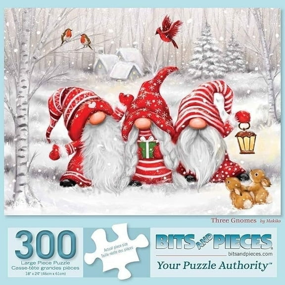 Bits and Pieces 300 Piece Jigsaw Puzzle for Adults “Three Gnomes” Holiday by Makiko 18"x24"