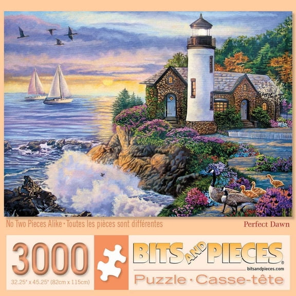 Bits & Pieces 3000-Piece Perfect Dawn Lighthouse Jigsaw Puzzle, 32×45″