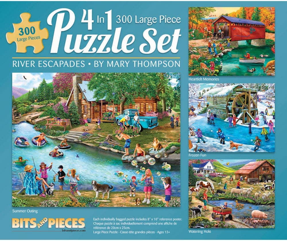 Bits and Pieces 4-In-1 Bundle River Escapades 300 Piece Jigsaw Puzzles By Mary Thompson 16" x 20"
