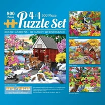 Bits and Pieces 4-In-1 Bundle Rustic Gardens 500 Piece Jigsaw Puzzles by Nancy Wernersbach 16" x 20”