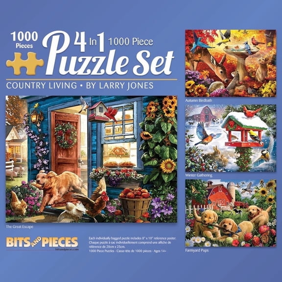 Bits and Pieces Country Living Jigsaw Puzzles by Larry Jones 1000 Piece 4-in-1 Multi-Pack 20 x 27 Inch