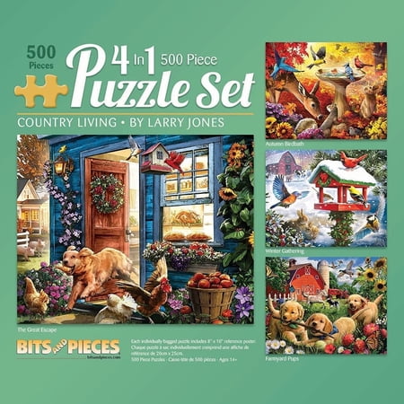 "Bits and Pieces Country Living 500-Piece Jigsaw Puzzles, 4-In-1 Multi-Pack by Larry Jones, 16\"" x 20\"""
