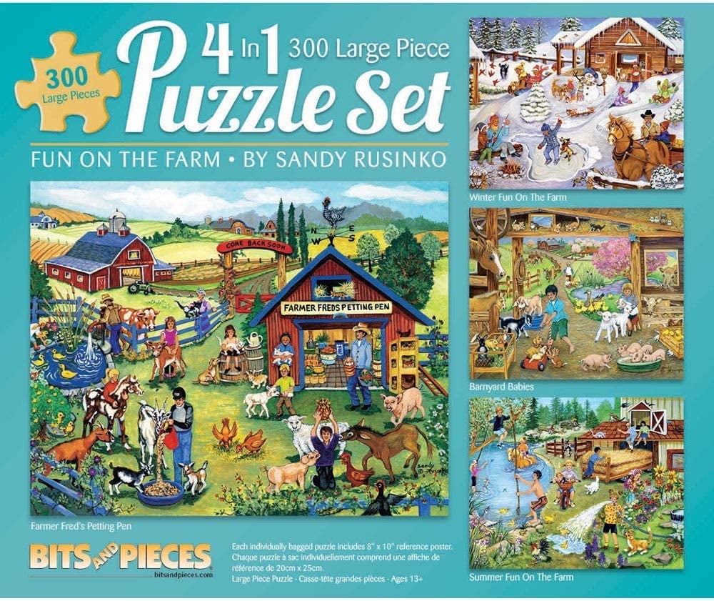 Bits and Pieces Jigsaw Puzzles on the Farm 4-in-1 Multi-Pack 300 Piece 16" x 20"