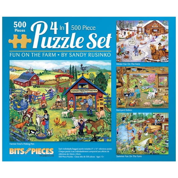 Bits and Pieces Jigsaw Puzzles On The Farm 500 Piece 4-in-1 Multi-Pack 16" x 20"