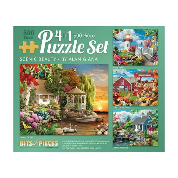 Bits and Pieces Scenic Beauty Jigsaw Puzzles 500 Piece 4-in-1 Multi-Pack 16" x 20"