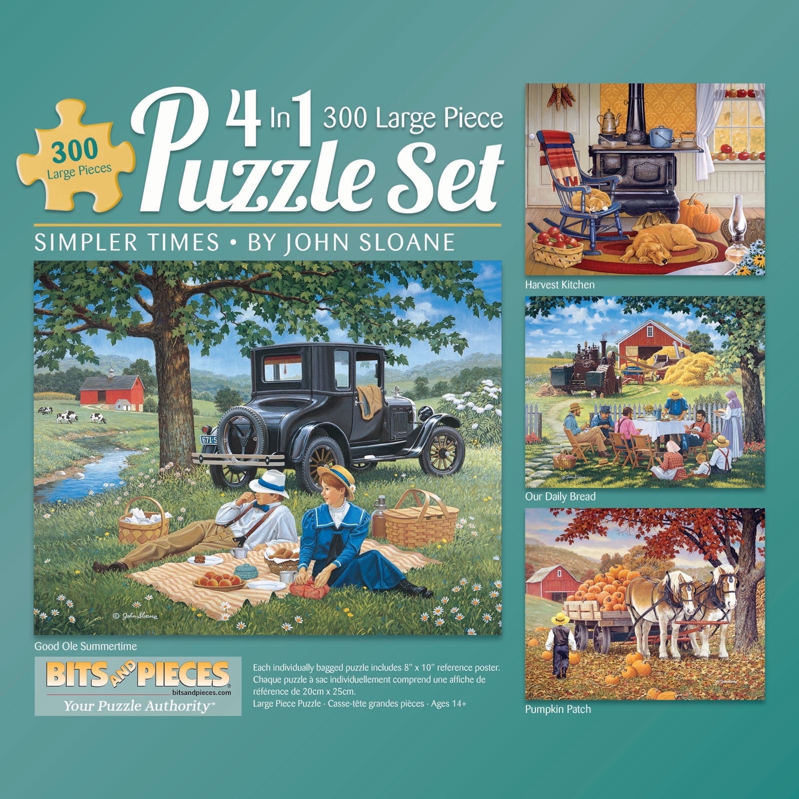Bits and Pieces - 4-in-1 Multi-Pack - 300 Piece Jigsaw Puzzles for Adults-Each Measures 16" x 20" (46cm x 61cm)-Simpler Times by Artist John Sloane