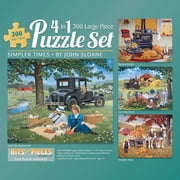 Village Life Series by Steve Crisp: 4-in-1 Color Posters, 300-Piece Jigsaw Puzzles, Ages Appropriate