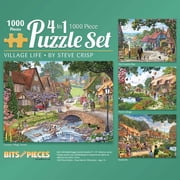 Bits and Pieces 4-In-1 Multi-Pack Village Life 1000 Piece Jigsaw Puzzles by Steve Crisp 20" x 27"