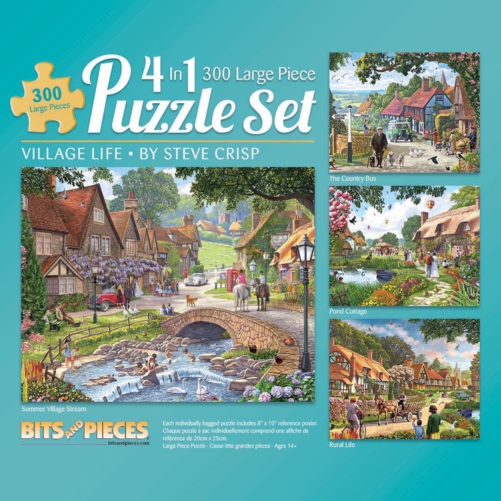 Bits and Pieces Jigsaw Puzzles Village Life 300 Piece 4-in-1 Multi-Pack 16" x 20"