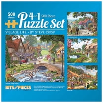 Bits and Pieces 4-In-1 Multi-Pack Village Life 500 Piece Jigsaw Puzzles by Steve Crisp 16" x 20"