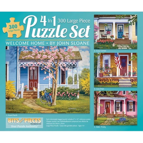 Bits and Pieces 4-Pack Welcome Home Jigsaw Puzzle Set 300 Pieces Large Pieces Americana Theme
