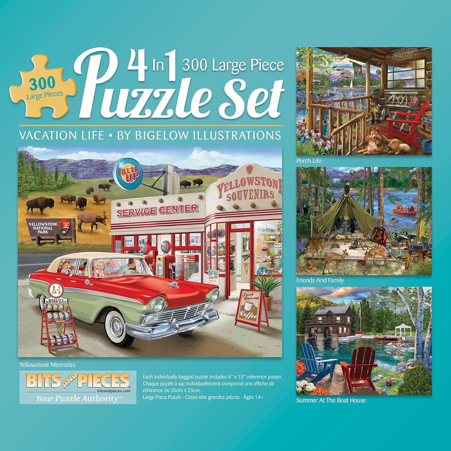 Bits and Pieces 4-in-1 Multi-Pack Jigsaw Puzzles Bigelow Illustrations 300 Piece 4-Pack 16" x 20"