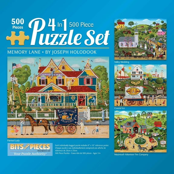 Bits and Pieces Jigsaw Puzzles Memory Lane by Joseph Holodook 500 Piece 4-in-1 Multi-Pack 16" x 20"
