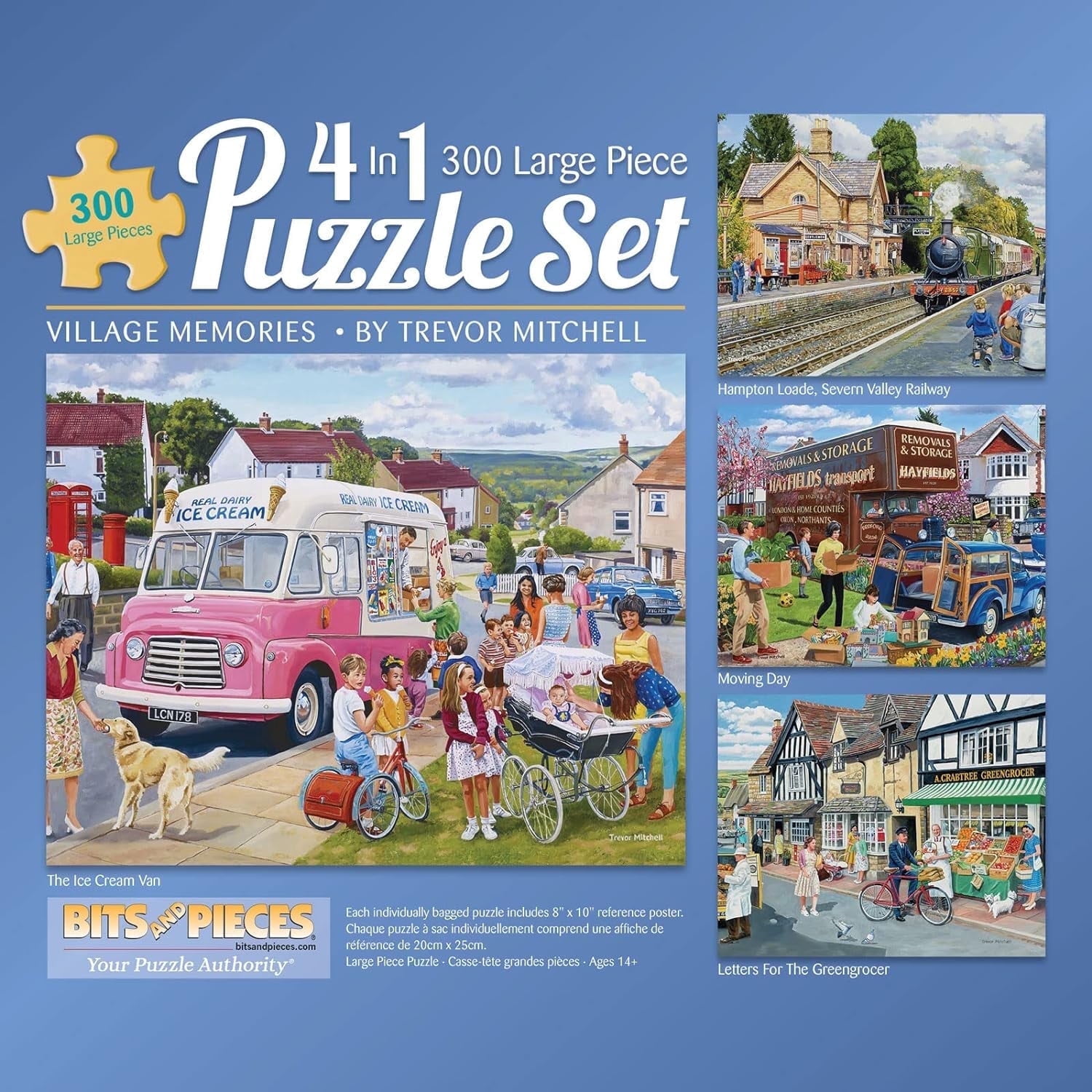 Bits & Pieces 4‑in‑1 Village Memories 300‑Pc Puzzle Set by Trevor Mitchell