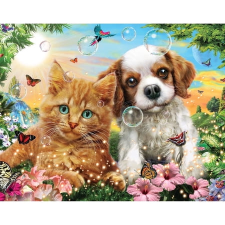 Bits and Pieces 50 Piece Jigsaw Puzzle for Adults “Kitten & Puppy” by Adrian Chesterman 15" x 19"