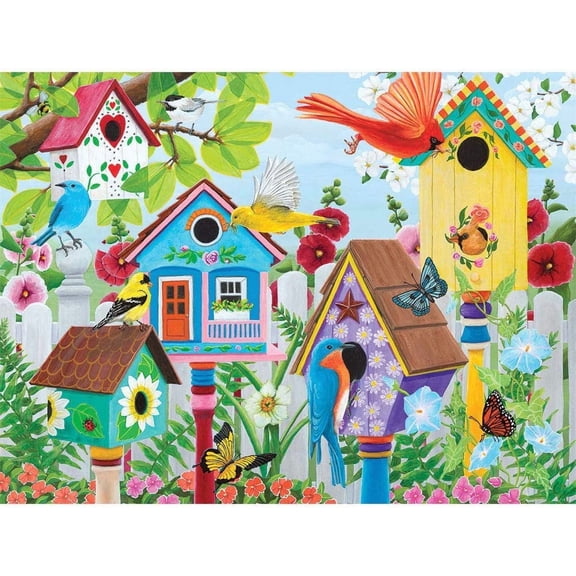 Bits and Pieces Jigsaw Puzzle Birdhouse Garden Colorful Flowers by Kathy Bambeck 500 Piece 18" x 24"