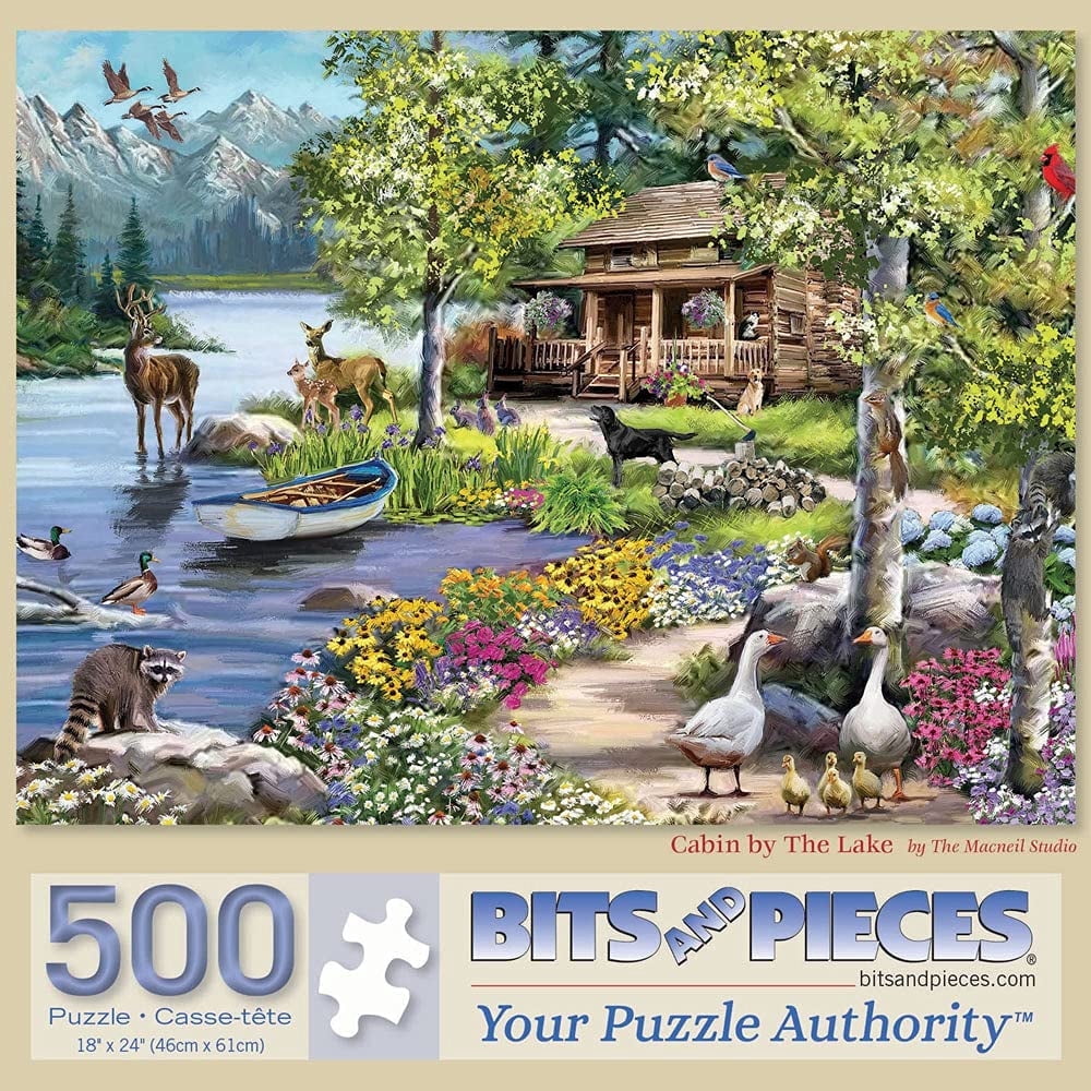 Bits and Pieces 500 Piece Jigsaw Puzzle Cabin by The Lake Mountain by ...