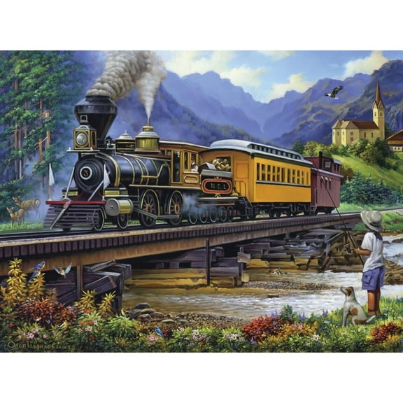 Bits and Pieces 500 Piece Jigsaw Puzzle Old Stream Train Countryside by Oleg Gavrilov 18" X 24"