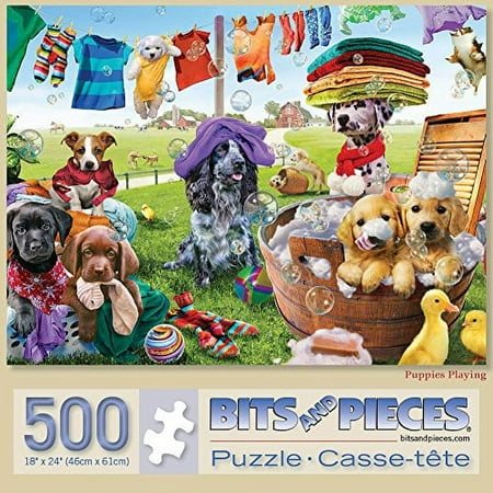 Bits and Pieces Jigsaw Puzzle 500 Piece Puppies Playing Dogs by Adrian Chesterman 18" x 24"