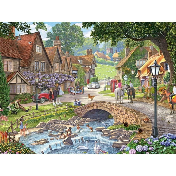 Bits and Pieces 500 Piece Jigsaw Puzzle Summer Village Stream Cottage by Steve Crisp 18" x 24"