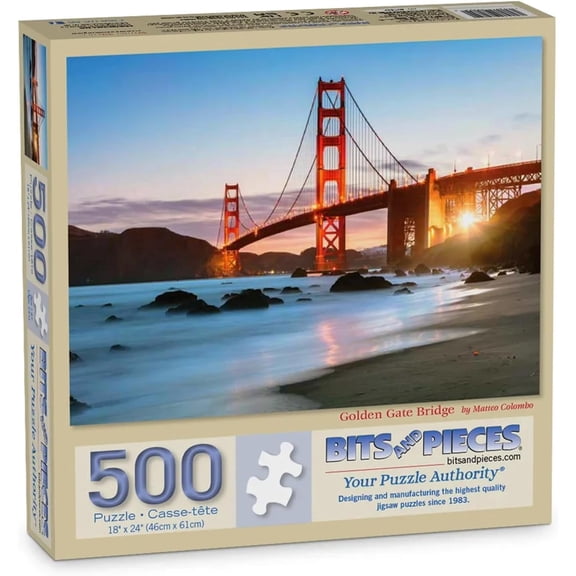 Bits and Pieces 500 Piece Jigsaw Puzzle for Adults – Golden Gate Bridge Sunset Scene, Large 18" x 24", Random Die-Cut Pieces, Lock-Tight Fit