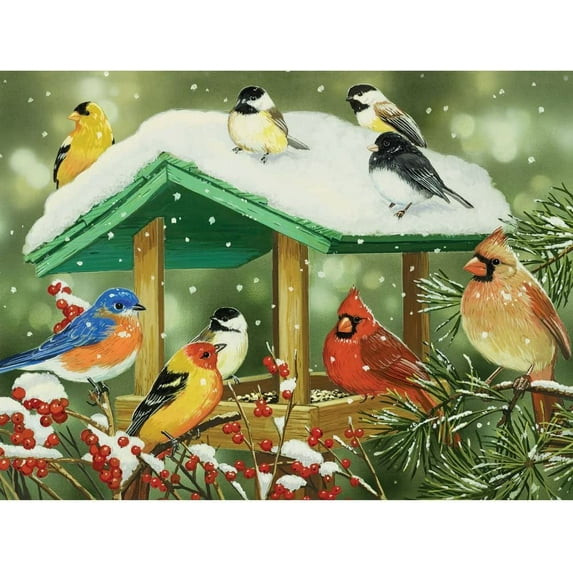 Bits and Pieces 500 Piece Jigsaw Puzzle for Adults Winter Treats Birds by William Vanderdasson
