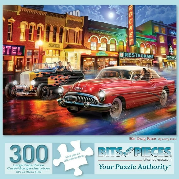 Bits and Pieces 50s Drag Race 300 Large Piece Jigsaw Puzzle, Classic Cars, 18x24 Inches