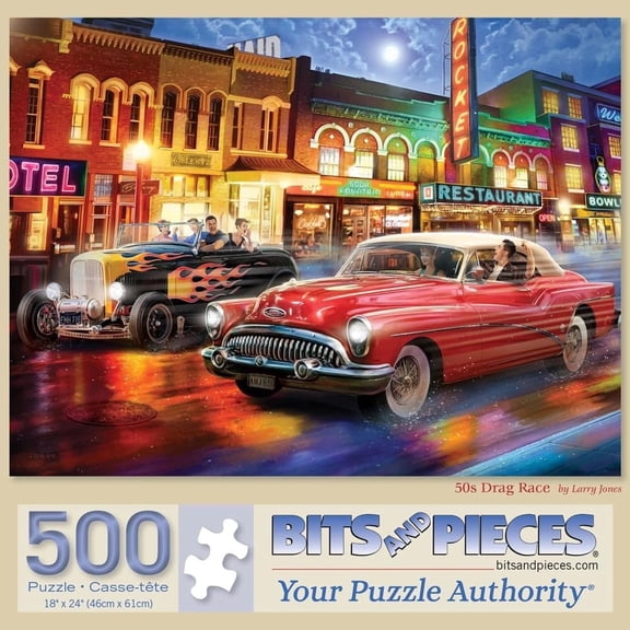 Bits and Pieces 50s Drag Race 500 Piece Jigsaw Puzzle Vintage Cars, 18x24 Inches