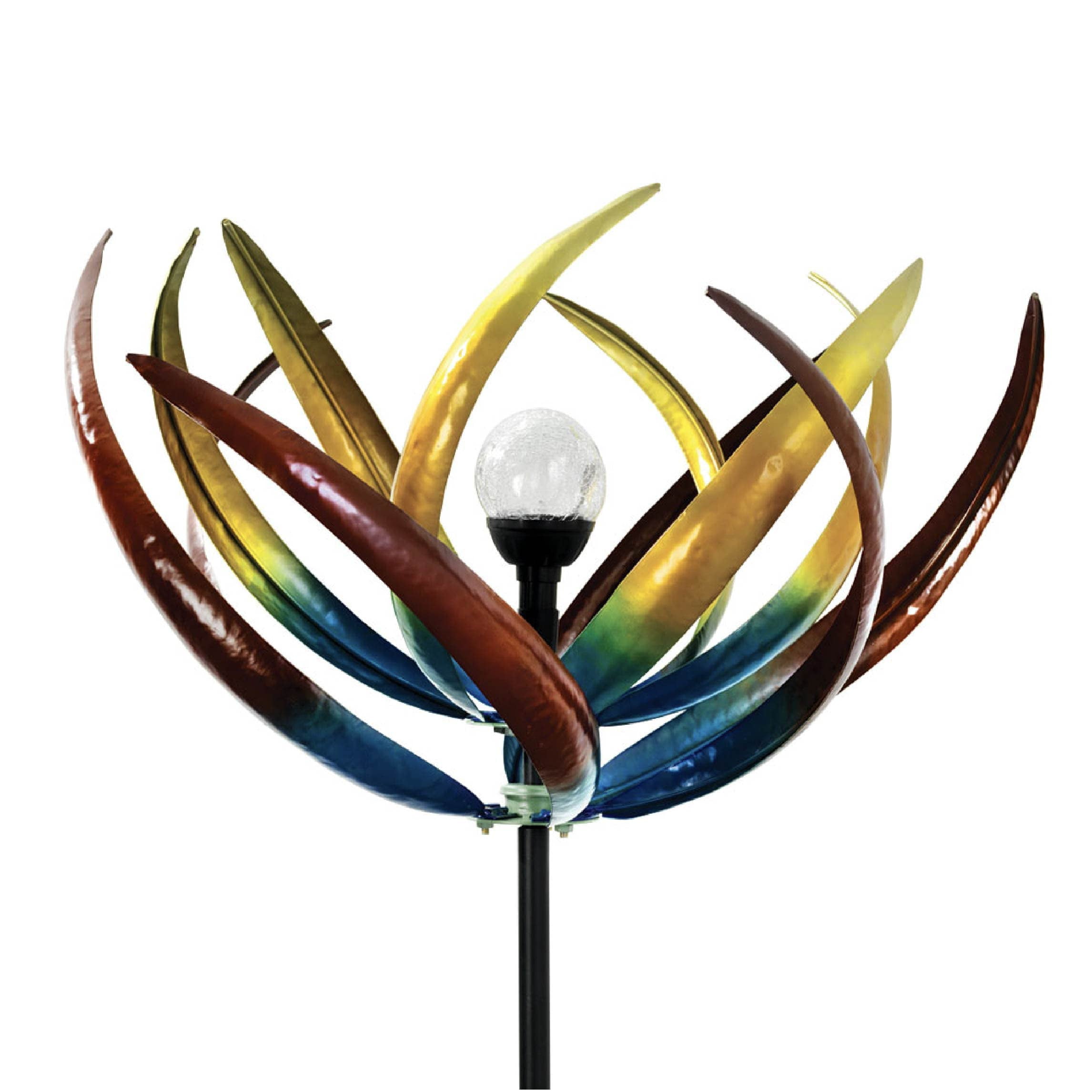74" Multi-Color Tulip Wind Spinner with Solar Glass Ball