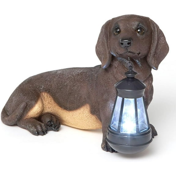 Bits and Pieces 9" Dachshund Dog Garden Statues, Solar Lantern
