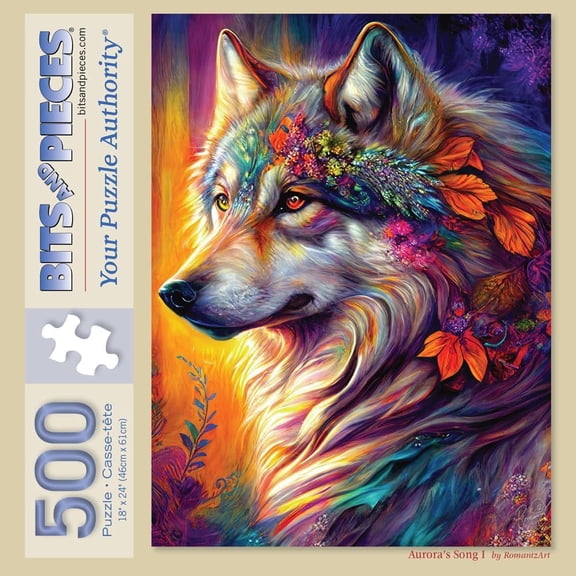 Bits and Pieces Aurora's Song Colorful Wolf 500 Piece Jigsaw Puzzle, 18x24 Inches