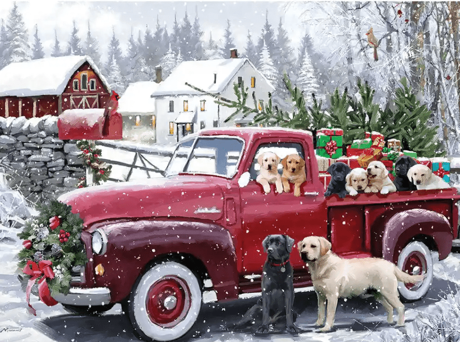 Bits and Pieces Christmas Delivery Jigsaw Puzzle, Red Truck Puppies Christmas Tree, 3000 Piece, 32" x 45"