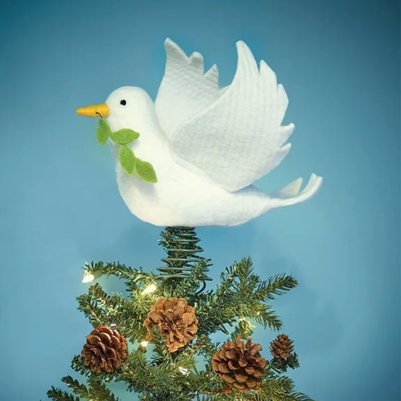 Bits and Pieces Christmas Tree Topper White Dove Felt with Olive Branch 12-Inch