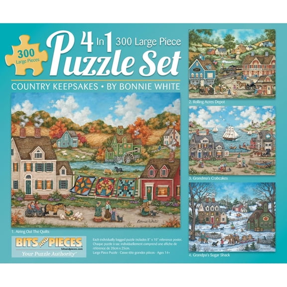 Bits and Pieces Country Keepsakes Jigsaw Puzzle Set, 300 Large Pieces, 4 Pack