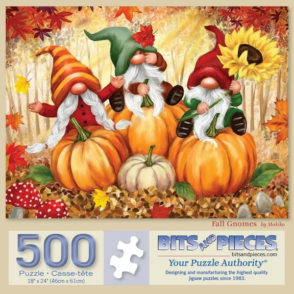Bits and Pieces Fall Gnomes Autumn Pumpkins 500-Piece Jigsaw Puzzle, 18x24 Inches