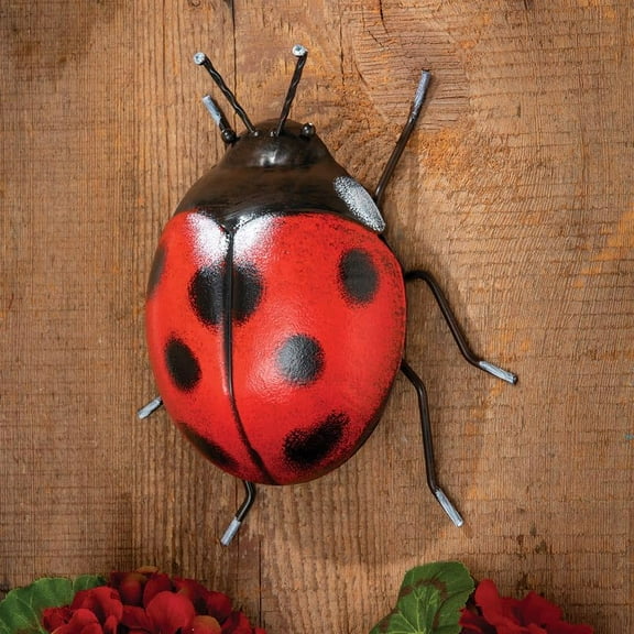 Bits and Pieces Garden Ladybug Red Metal Sculpture