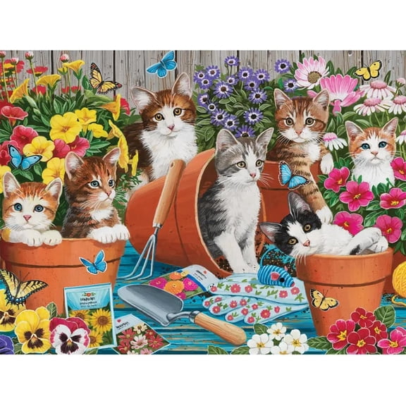 Bits and Pieces Gardener’s Little Kitten Helpers Jigsaw Puzzle for Adults, 500 Pieces, 18" x 24", Cats in Garden Scene, No Two Pieces Alike