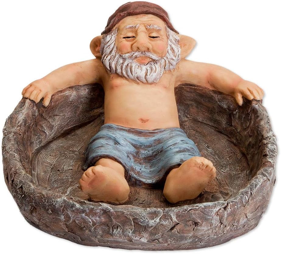 Bits and Pieces - Gnome Relaxing Pool Birdbath Statue - Whimsical Polyresin Garden Decor, Outdoor Elf Sculpture for Patio, Yard or Poolside, 12" Wide