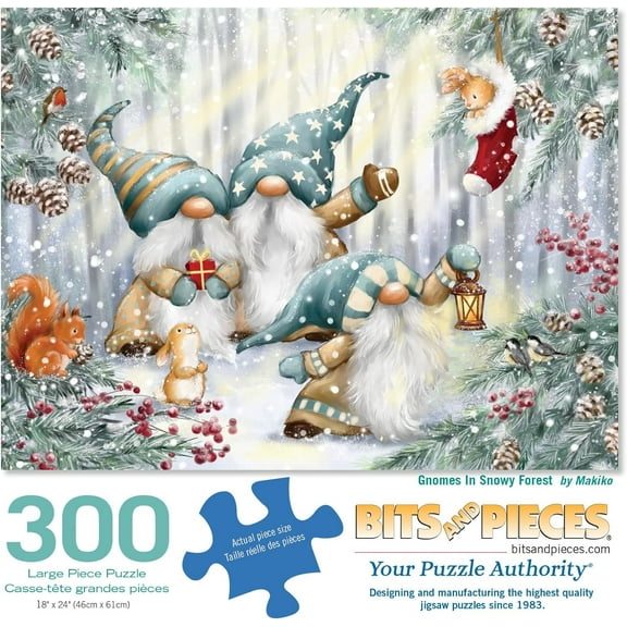Bits and Pieces Gnomes in Snowy Forest 300 Piece Jigsaw Puzzle 18x24