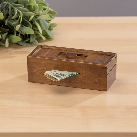 Bits and Pieces Hide Your Cash Secret Puzzle Box Money Holder Brain Teaser Wooden Secret Compartment