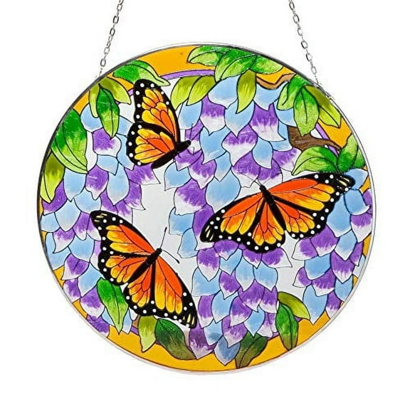 Bits and Pieces Home and Garden Décor Artistic Butterfly Suncatcher Hand Painted Monarch Butterfly