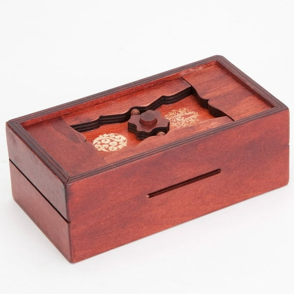 Bits and Pieces Japanese Puzzle Box Money Holder Brain Teaser Wooden Secret Compartment Brain Game