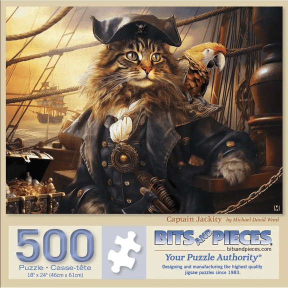 Bits and Pieces Jigsaw Puzzle Captain Jackity Pirate Cat 500 Piece 18 x 24 Inch
